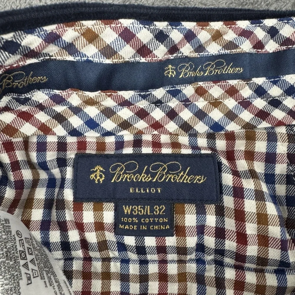Brooks Brothers Corduroy Pants Mens 34x30 Navy Blue Elliot Pleated Cuffed Cotton
